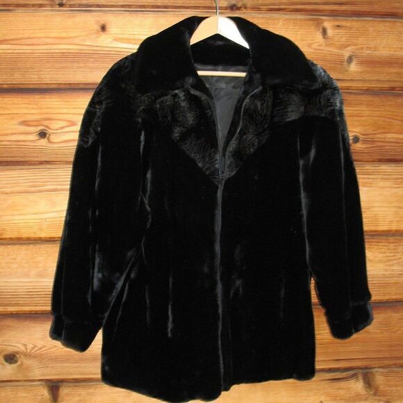 Vintage Black Luxe Faux Fur Jacket Coat - Picture 1 of 6